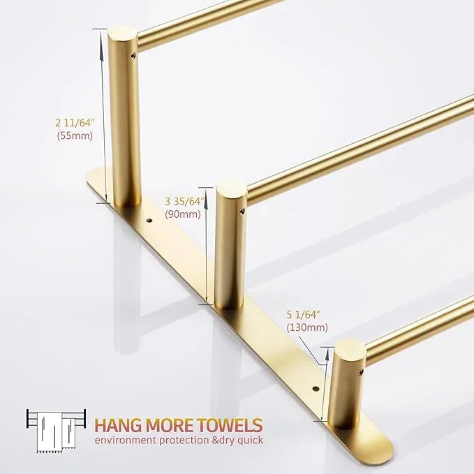 KOKOSIRI Bath Towel Bars Bathroom 3-Tiers Ladder Towel Holder Rails Wall Mounted Towels Shelves Rack Stainless Steel, Brushed Gold, B5002BG-L24 - ModernBath
