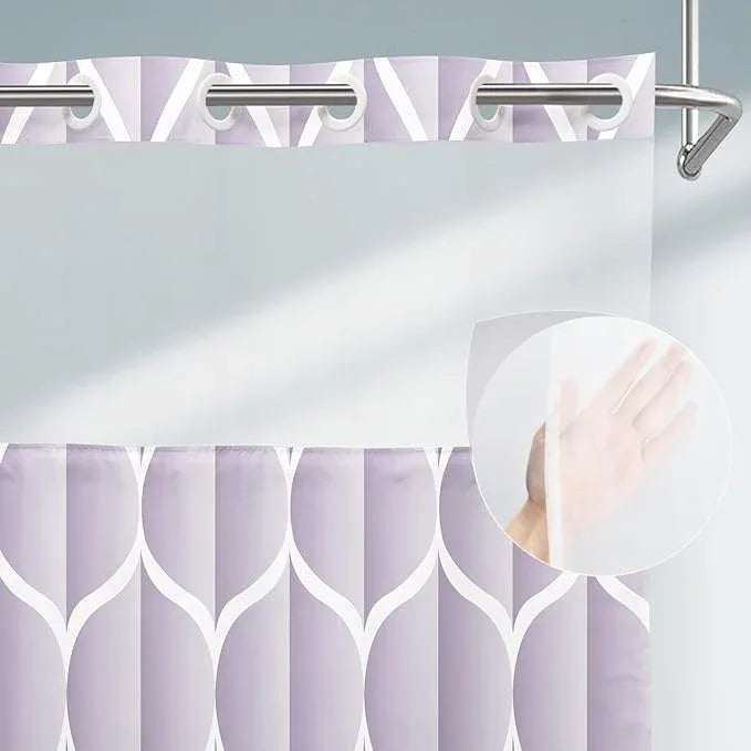 Yiatn No Hook Plum Shower Curtain with Snap in Fabric Liner Set - Hotel Style with See Through Mesh Top Window, Modern Geometric Waterdrop Design,Waterproof and Washable, 71x74 INCH - ModernBath