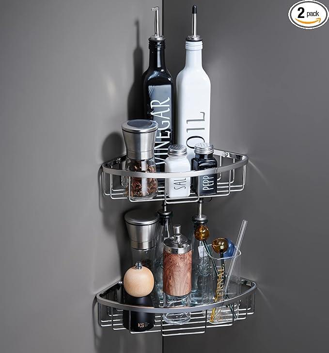 Segistan Corner Shower Caddy Organizer, SUS304 Stainless Steel Heavy Duty Rust-Proof Shelf Shampoo Holder, Wall Mounted Storage Rack for Bathroom Kitchen, 2 Packs Polished Chrome - ModernBath