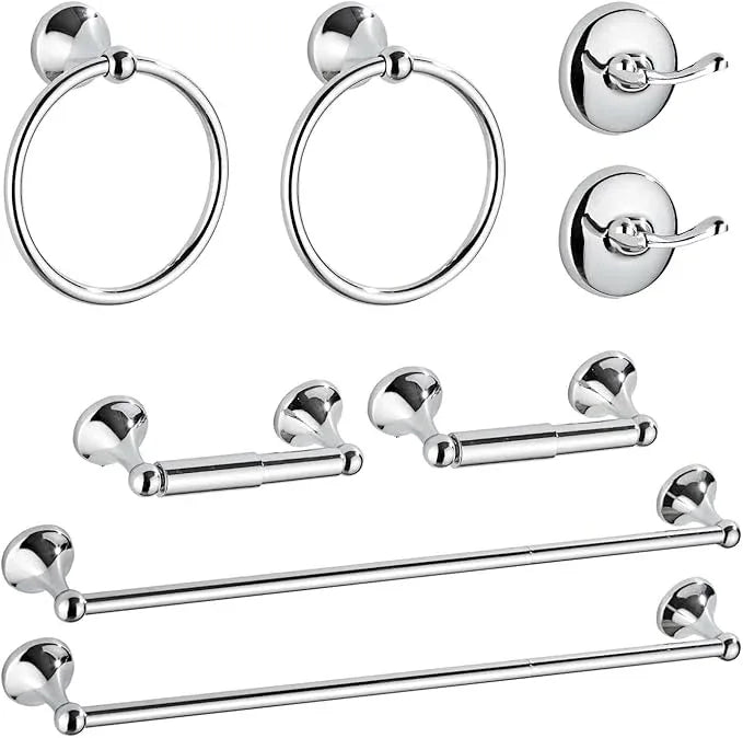 8 Piece Bathroom Accessory Set(Adjustable Towel Bar, Towel Ring, Toilet Paper Holder,Towel Hook), Wall Mounted Bathroom Hardware Accessories Set,Chrome - ModernBath
