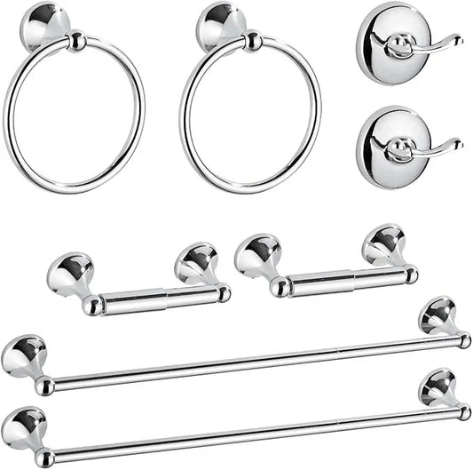 8 Piece Bathroom Accessory Set(Adjustable Towel Bar, Towel Ring, Toilet Paper Holder,Towel Hook), Wall Mounted Bathroom Hardware Accessories Set,Chrome - ModernBath