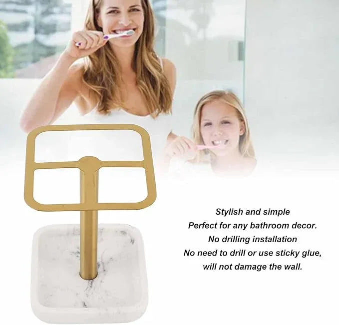 Fayelume Gold Toothbrush Holder, Stainless Steel Toothbrush Holder, Toothpaste Dispenser, 3 Slots, Space Saving, for Bathroom, Countertops - ModernBath