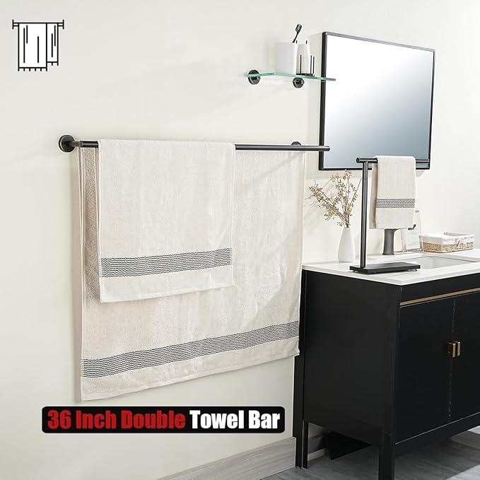 JQK Double Bath Towel Bar, Oil Rubbed Bronze 39 Inch 304 Stainless Steel Thicken 1mm Towel Rack for Bathroom, Towel Holder Wall Mount, Useable Length 36 Inch TB100L36-ORB - ModernBath