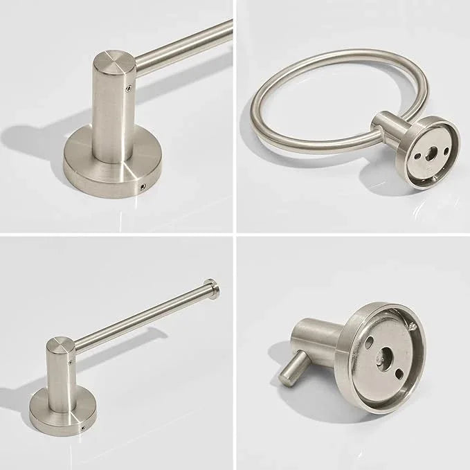 BESy 4 Piece Bathroom Accessories Set (Adjustable 16 to 26 Inch Towel Bar, Towel Ring, Toilet Paper Holder,Towel Hook), Wall Mounted Bath Hardware Accessory Fixtures Set,Stainless Steel/Brushed Nickel - ModernBath