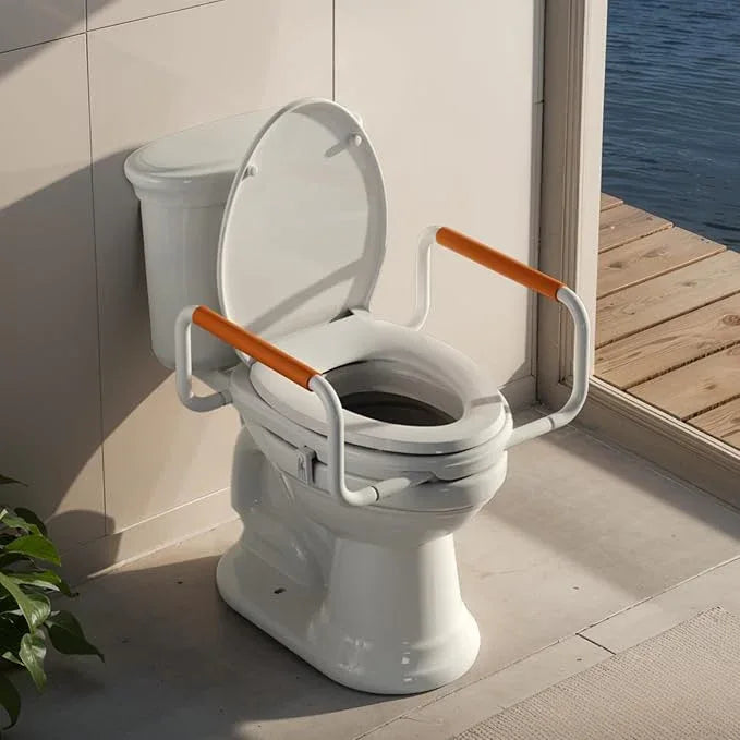 R&T Toilet Seat Riser 2" Raised Seat with Removable Padded Handles Fit for Elongated Toilets - ModernBath