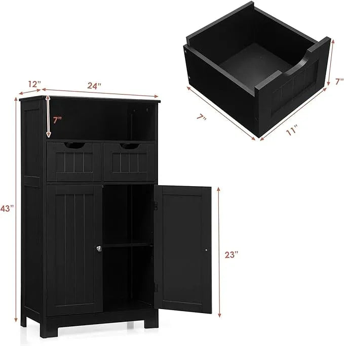 GLACER Modern Bathroom Floor Cabinet, Storage Cabinet with Removable Drawers & Adjustable Shelf for Bathroom, Living Room, Kitchen or Entryway, 24 x 12 x 43 inches (Black) - ModernBath