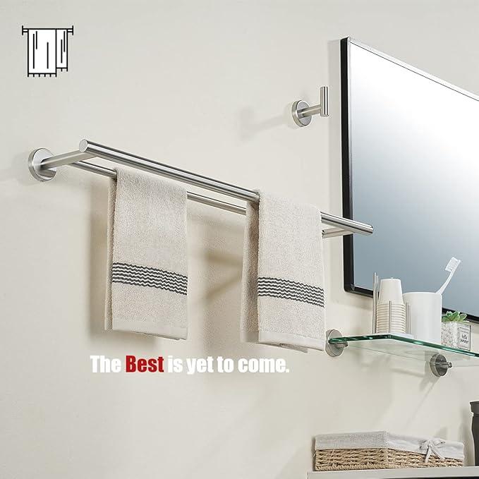 JQK Double Towel Bar 27 Inch, Brushed Steel Useable Length 24 Inch 304 Stainless Steel Thicken 0.8mm Bath Towel Rack for Bathroom, Towel Holder Wall Mount, TB100L24-BN - ModernBath