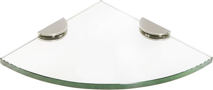 Spancraft Glass HRC12QR-BR Quarter Round Glass Shower Shelf with Half Round Clamp, Brushed Nickel Bracket, 12" - ModernBath