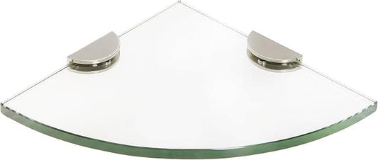 Spancraft Glass HRC6QR-BR Quarter Round Glass Shower Shelf with Half Round Clamp, Brushed Nickel Bracket, 6" - ModernBath