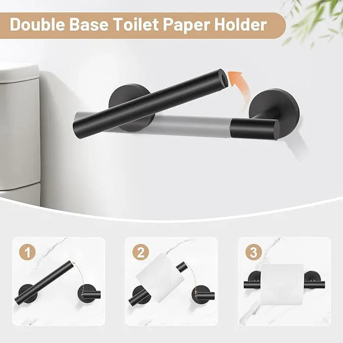 Black Bathroom Hardware Set, 4-Piece Towel Holder Set Include Double Bases Toilet Paper Holder,Towel Ring and 2 Towel Hooks Stainless Steel Wall Mounted Bathroom Hardware Accessories Set - ModernBath