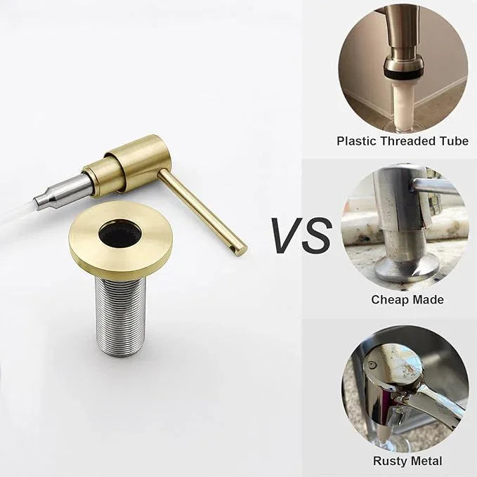 EADOT Deck Mounted Brass Kitchen Sink Soap Dispenser or Lotion Dispenser with 17OZ Above The Sink Refillable Bottle(Brushed Gold) - ModernBath