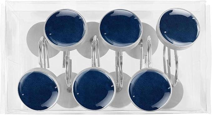 Navy Blue Shower Curtain Hooks Set of 12 Rustproof Metal Decorative Shower Hooks for Curtains Rods Solid Color Shower Curtain Rings for Bathroom Living Room Bedroom - ModernBath