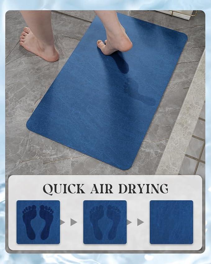 MontVoo -Bath Mat Rug-Rubber Backing Non Slip Quick Dry Absorbent Thin Bathroom Rugs Fit Under Door-Faux Suede Surface Bathroom Floor Mats-Shower Rug for in Front of Bathtub Shower Royal Blue 16"x24" - ModernBath