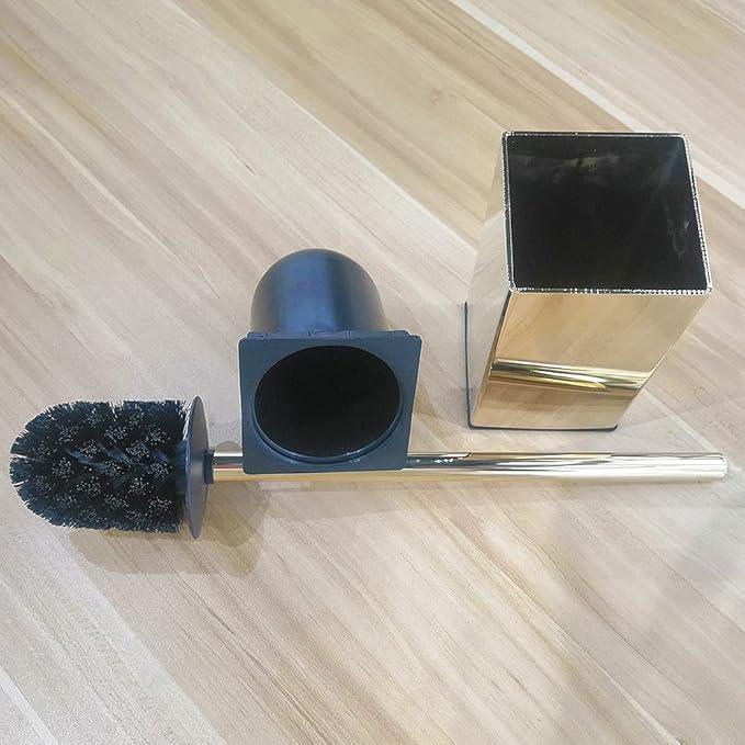 Freestanding Toilet Brush Holder for bathrooms 304 Stainless Steel Toilet Brush Stand Square Storage and Organization Rust Resistant 17-inch high Polished Gold Finished - ModernBath