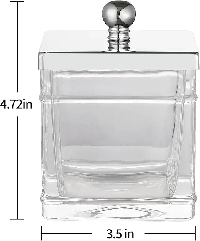 Indecor Home Glass Cotton Jar Holder 2 Pack– Silver/Chrome Lid, Elegant Bathroom Storage Canister for Qtips, Cotton Balls, Floss, Makeup Organizer, Vanity & Bathroom Organization - ModernBath