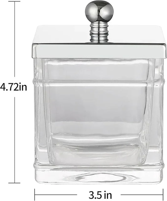 Indecor Home Glass Cotton Jar Holder 2 Pack– Silver/Chrome Lid, Elegant Bathroom Storage Canister for Qtips, Cotton Balls, Floss, Makeup Organizer, Vanity & Bathroom Organization - ModernBath