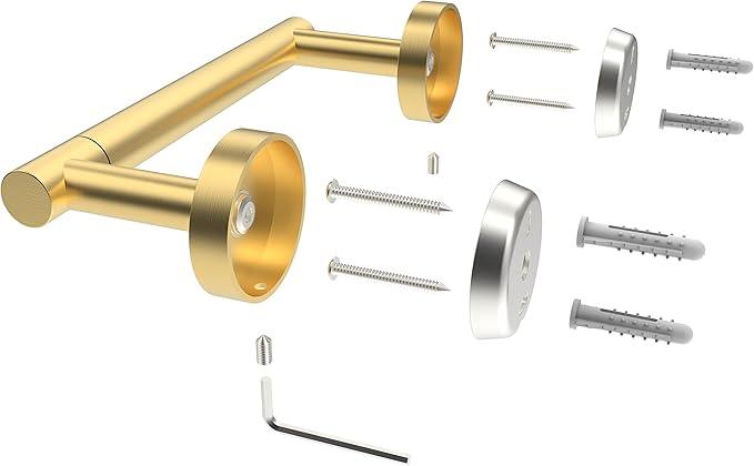 Gold Toilet Paper Holder SUS304 Stainless Steel Double Post Pivoting Toilet Paper Roll Holder Wall Mounted Toilet Tissue Holder for Commercial Bathroom RV Brushed Brass Finish - ModernBath