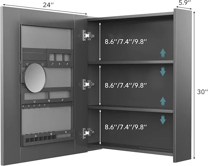 Bathroom Cabinet - Large Single Door 24x30 inchs Wall Cabinet Mirror Medicine Cabinet with Facial Tissues Slot and Multifunctional Storage Area - ModernBath