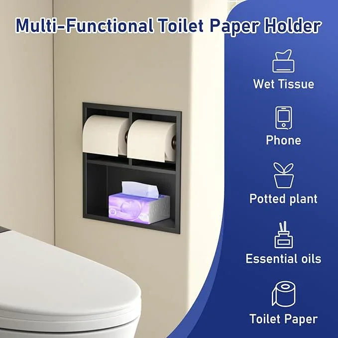 Dual Toilet Roll Holder, 304 Stainless Steel Toilet Paper Holder Toilet Niche Dispenser for Bathroom Renovation (Matte Black) - ModernBath