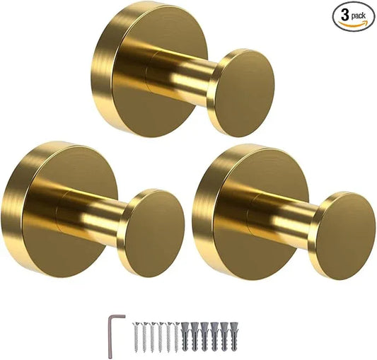 Epock Towel Hooks for Bathrooms Set of 3, Screw-in Stainless Steel Robe Coat Clothes Hook Bathroom & Kitchen Round Style Wall Hooks Rustproof-Blushed Gold - ModernBath