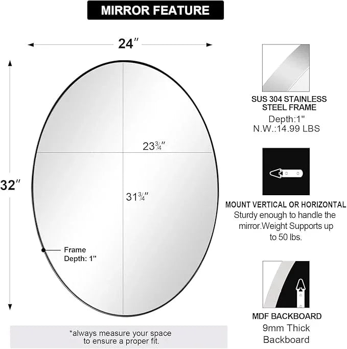 ANDY STAR Chrome Bathroom Mirror, 24x32 Inch Polished Chrome Oval Wall Mirror for Bathroom, Modern Chrome Wall Mirror Pill Shaped Stainless Steel Metal Mirror - ModernBath