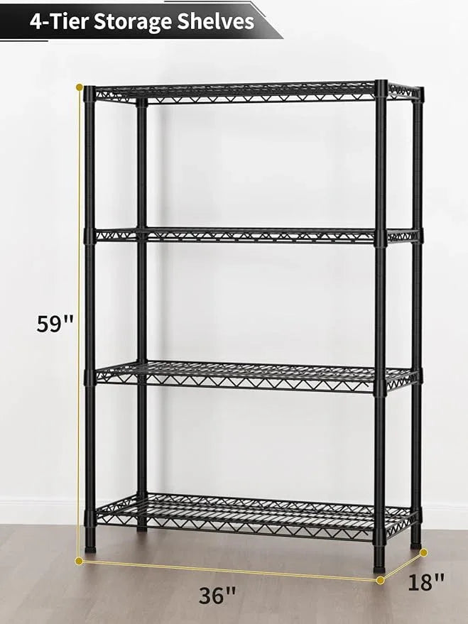 4 Tier Heavy Duty Shelves Adjustable Storage Shelf Organizer Metal Garage Wire Shelving Unit Pantry 18" D x 36" W x 59" H,Black - ModernBath