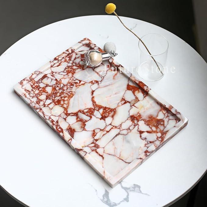 FutureStone 100% Natural Marble Serving Tray Luxury Marble Storage Tray for Home Decor Stone Tray for Bathroom/Kitchen/Vanity/Dresser,Plate Holder for Tissues, Candles, Towel - ModernBath