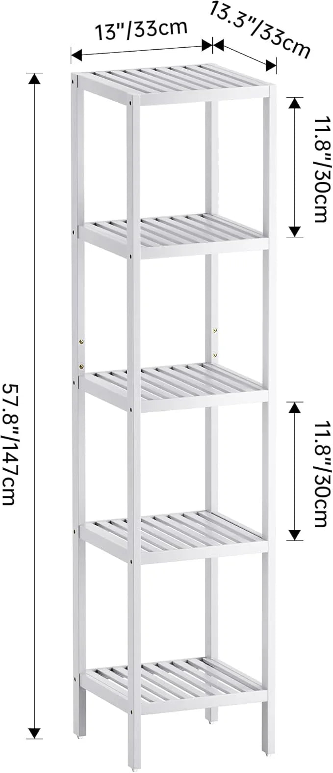 SMIBUY Bathroom Storage Shelf, 5-Tier Bamboo Rack Organizer, Multifunctional Shelving Unit for Living Room Bedroom Kitchen (White) - ModernBath