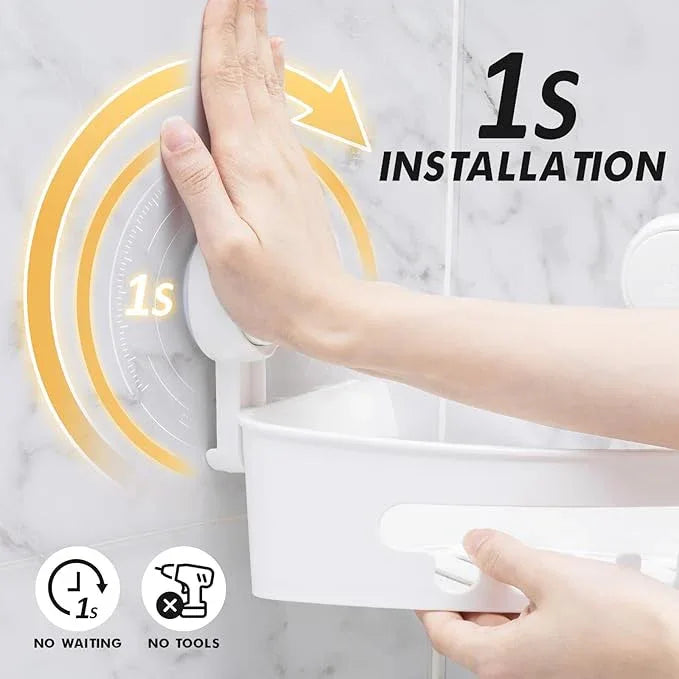 LEVERLOC Corner Shower Caddy Suction Cup, Shower Caddy Basket Powerful Suction Bathroom, Waterproof & Rustproof Organizer for Bathroom Storage, No-Drilling Removable (White) - ModernBath