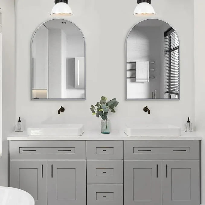 Minuover 24" x 32" Silver Arched Mirror, Arch Wall Mirror, Metal Frame Black Bathroom Mirror, Arched Top Bathroom Vanity Mirror for Living Room, Bedroom, Entryway, Tempered Glass, Shatter Proof - ModernBath