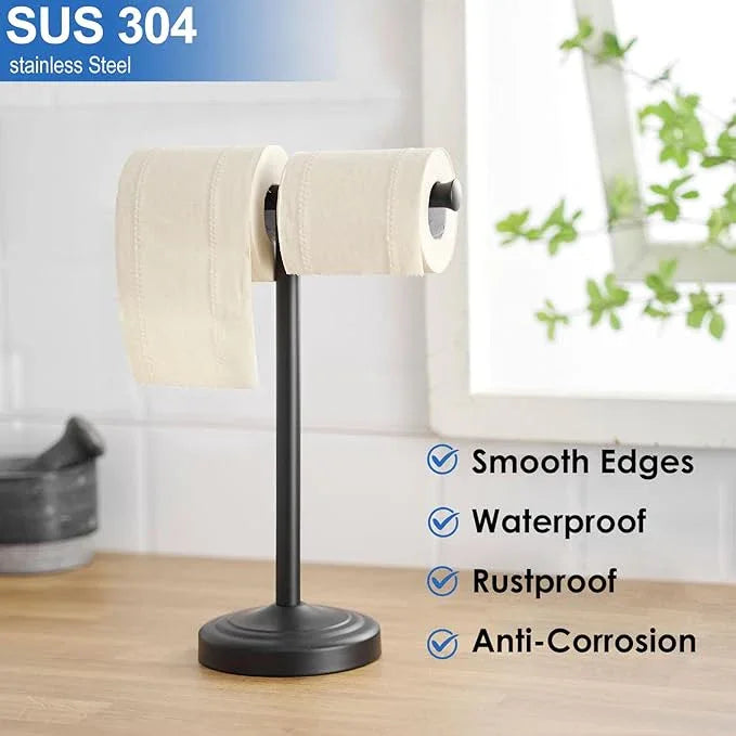 RUMOSE 13 Inch Matte Black Towel Stand Hand Towel Holder Bathroom Kitchen Vanity Countertop T-Shape Towel Rack Free Standing Stainless Steel Towel Bar Towel Ring - ModernBath