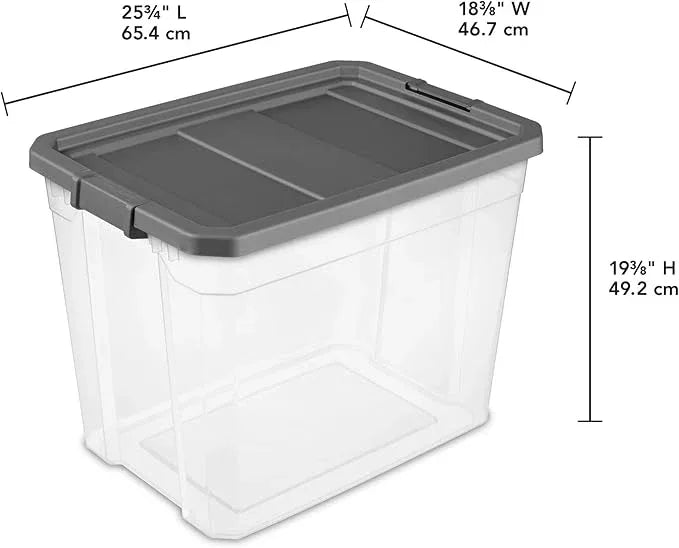 108-Quart Clear Plastic Stackable Storage Tote with Latching Lid, Textured Grip, Flat Grey Lid,Heavy Duty Stackable Storage Bins, – Closet, Bathroom, Office Organizer - ModernBath