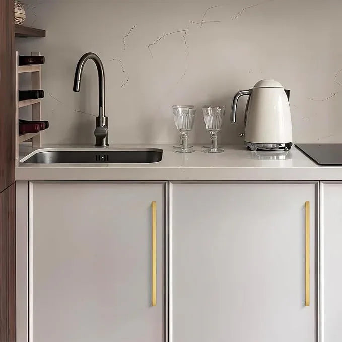 Ravinte 25 Pack 10 Inch Solid Square Cabinet Pulls - Brushed Brass Handles for Kitchen Cabinets & Drawers - ModernBath