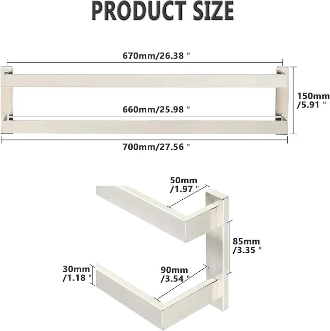 Alise Double Towel Bars for Bathroom Wall Mount,28'' Towel Holder Double Towel Racks for Bathroom Lavatory,SUS304 Stainless Steel Towel Rail Towel Hanger for Walls,Brushed Nickel - ModernBath