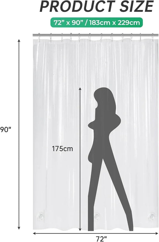 AmazerBath Extra Long Shower Curtain 90 Inches Long, Clear Premium PEVA Plastic 72x90 Inches, Tall Bathroom Curtain Heavy Duty with 3 Weighted Stones and 12 Grommet Holes - ModernBath