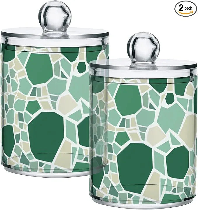 Tatenale Qtip Holder Bathroom Set Q tip Cotton Ball Swab Pad Dispenser Container Organizer Plastic Jars with Lids Storage 2Pack Monochromatic Terrazzo Green - ModernBath