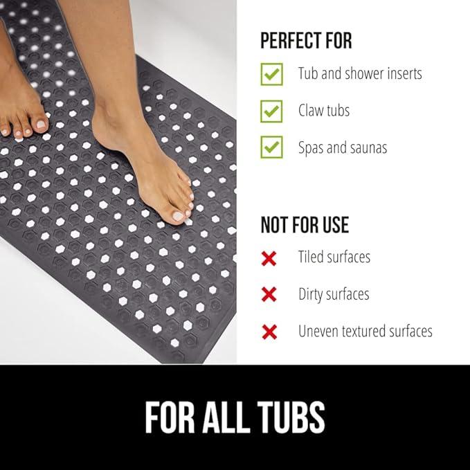 GORILLA GRIP Patented Bath Tub Shower Mat, Machine Washable Bathtub Floor Liner Mats, Suction Cups and Drain Holes to Keep Tubs Clean, Soft on Feet, Bathroom Essentials, 35x16 Inch, Charcoal Opaque - ModernBath