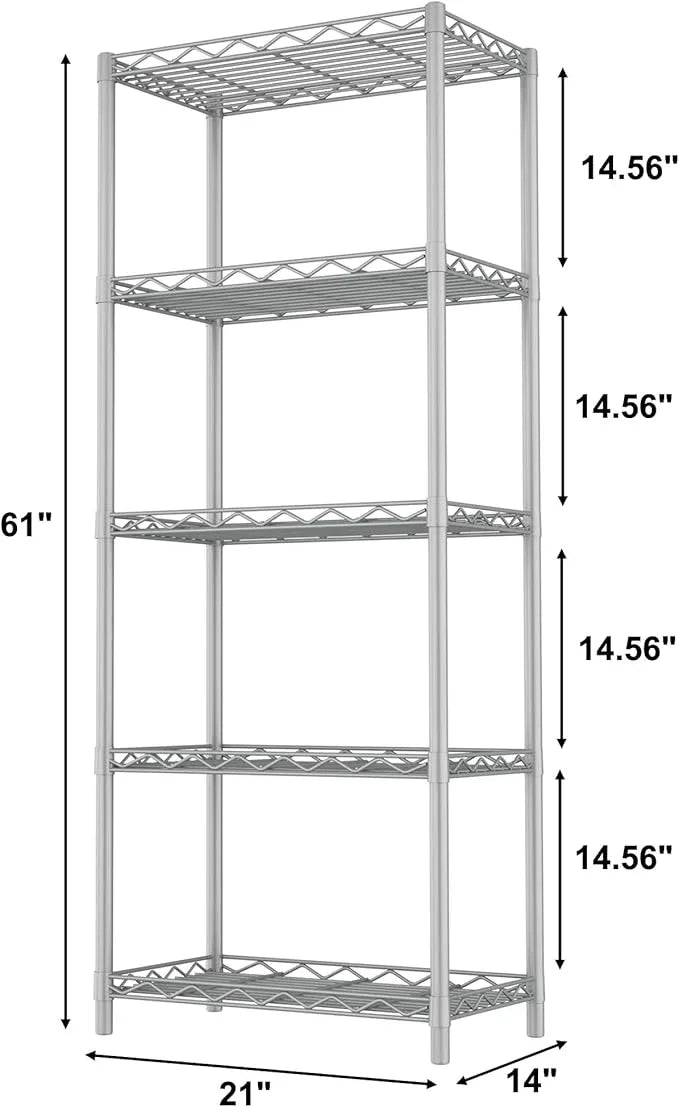 HOMEFORT 5-Tier Wire Shelving 5 Shelves Unit Metal Storage Rack Durable Organizer Perfect for Pantry Closet Kitchen Laundry Organization in Grey,21”Wx14”Dx61”H - ModernBath