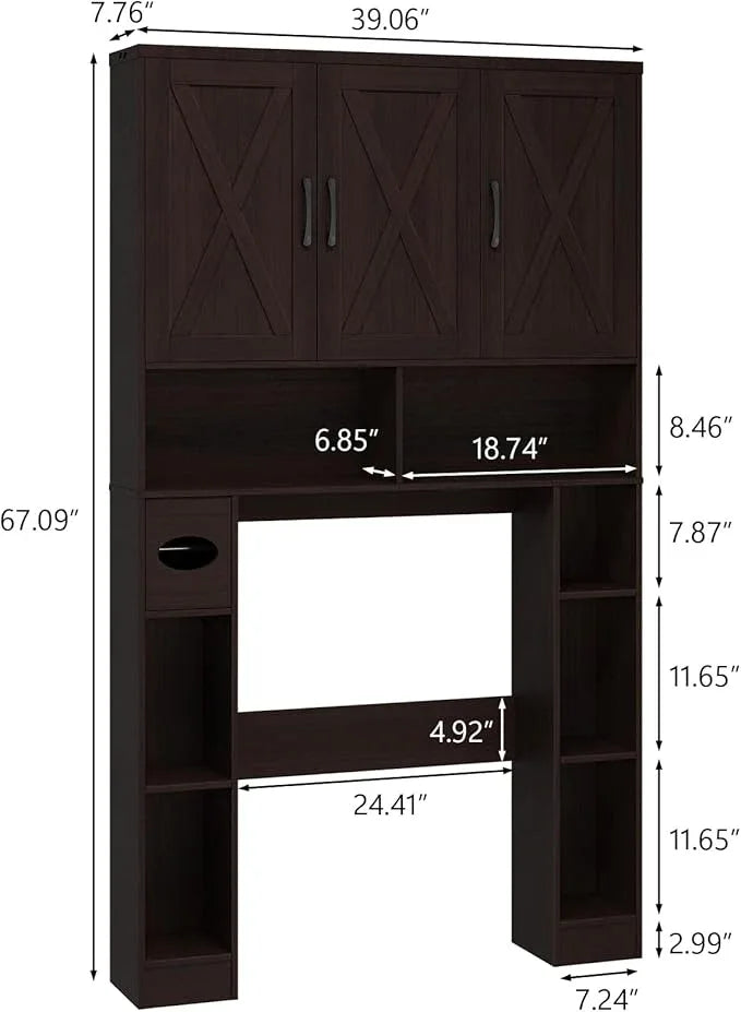 Over The Toilet Storage Cabinet, Farmhouse Toilet Cabinet Rack with 3 Barn Doors, Space Saving Bathroom Organizer with Shelves, Toilet Paper Holder and Towel Rack for Bathroom,Restroom.(Walnut). - ModernBath