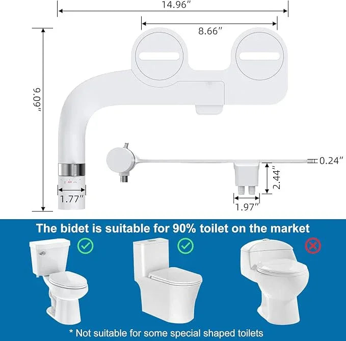 Toilet Bidet Attachment Non-Electric Dual Nozzle – Self-Cleaning Frontal & Rear Wash, Adjustable Water Pressure, Fresh Cold Water Sprayer, Ultra-Slim Easy to Install, Toilet Seat Attachment, Chrome - ModernBath