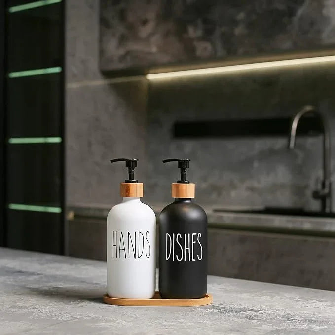 MOMEEMO Soap Dispenser Set, Contains Hand and Dish Soap Dispenser, Suitable for Kitchen Decor. (Black & White) - ModernBath