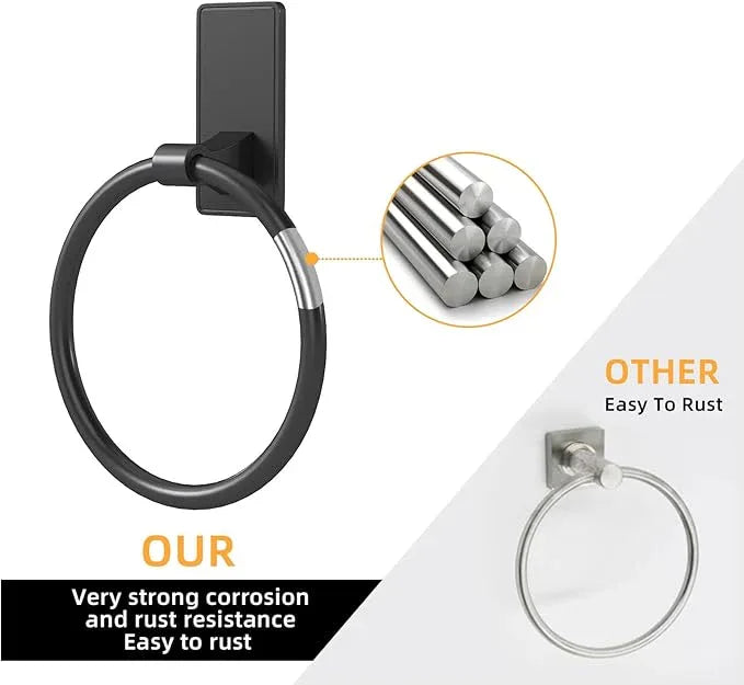 Towel Ring, SUS304 Hand Towel Holder for Bathroom，Adhesive Towel Holder Bathroom Towel Hanger for Bathroom, Matte Black - ModernBath