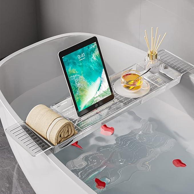 Ollimy Bathtub Caddy Tray, Adjustable Bath Tray for Tub, Bath Accessories, Tub Caddy for Bathroom Luxury Spa, Expandable Size Bath Tub Organizer with Anti-Slip mat, Fits Most Tubs - ModernBath