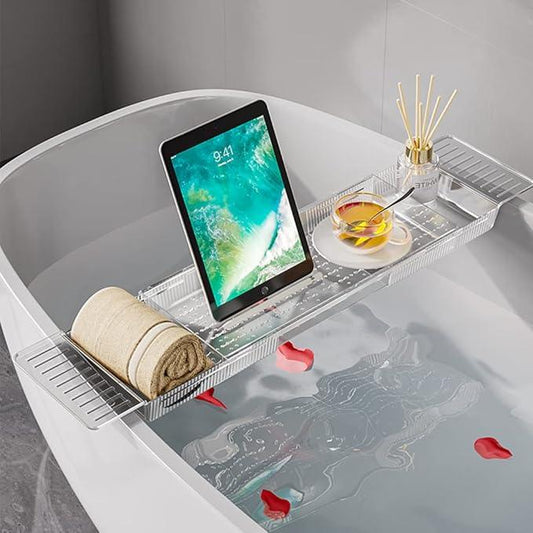 Ollimy Bathtub Caddy Tray, Adjustable Bath Tray for Tub, Bath Accessories, Tub Caddy for Bathroom Luxury Spa, Expandable Size Bath Tub Organizer with Anti-Slip mat, Fits Most Tubs - ModernBath