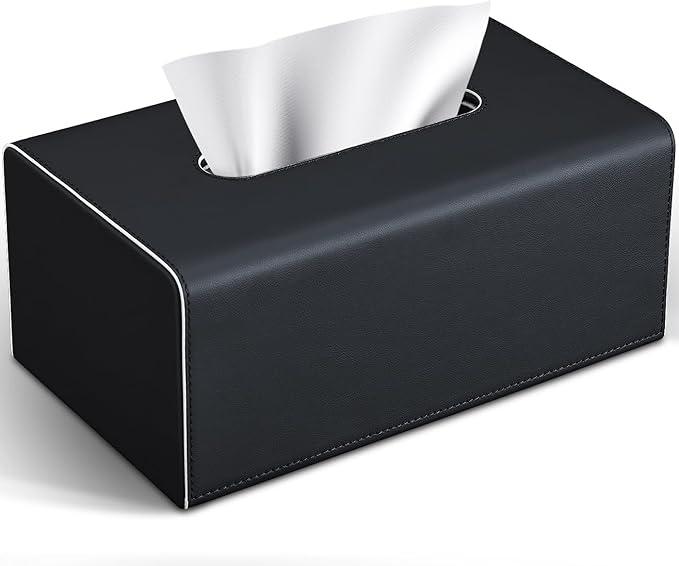 KINGFOM Tissue Box Cover, PU Leather Rectangular Tissue Box Holder with Magnetic Bottom Cover for Facial Tissues/Napkins, Office & Living Room Decor Box (Black) - ModernBath