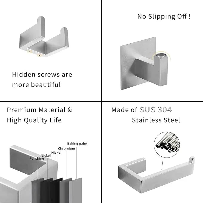 Fapully 23.6-Inch 6 Piece Bathroom Hardware Accessories Set Stainless Steel Wall Mounted Brushed Nickel Include Towel Bar,Hand Towel Holder,Toilet Paper Holder,Robe Towel Hook,Coat Hook,Towel bar Set - ModernBath