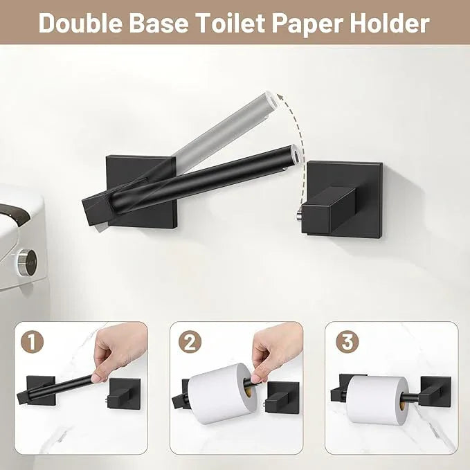 Towel Ring Set 4 Piece Bathroom Hardware Set Includes Towel Ring 2 Towel Hooks and Toilet Paper Holder Stainless Steel Wall Mounted (Matte Black) - ModernBath