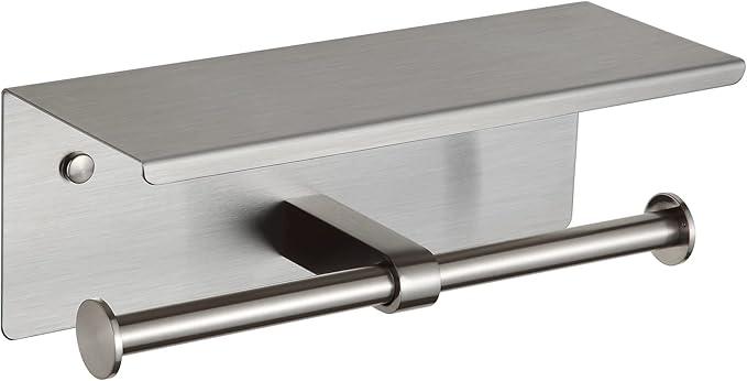 BGL Toilet Paper Holder with Shelf Brushed Nickel Double Head Toilet Tissue Roll Holder 304 Stainless Steel Wall Mount for Bathroom - ModernBath