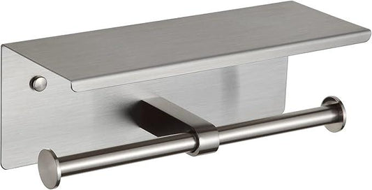 BGL Toilet Paper Holder with Shelf Brushed Nickel Double Head Toilet Tissue Roll Holder 304 Stainless Steel Wall Mount for Bathroom - ModernBath