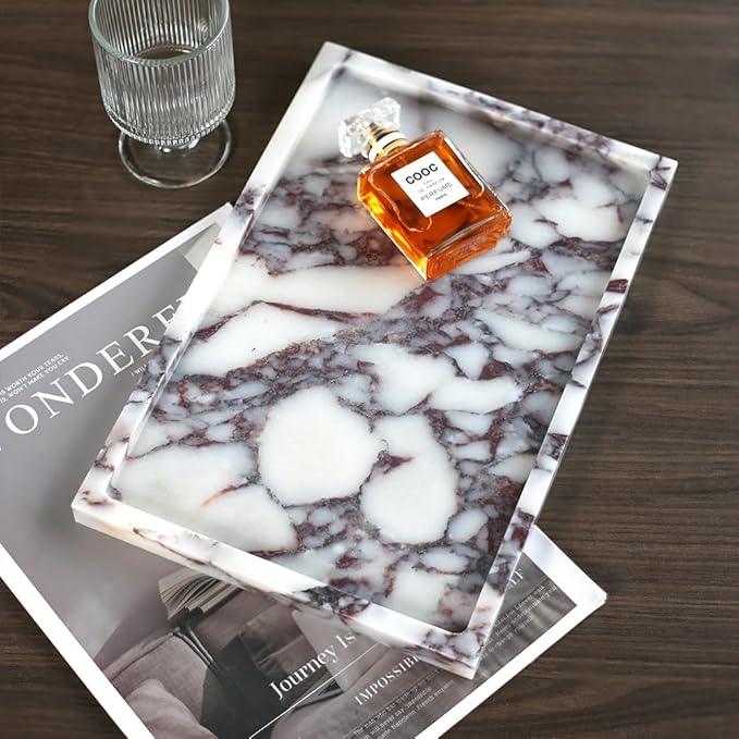 Real Luxurious Natural Marble Vanity Tray Genuine Marble Storage Tray for Home Decor Stone Tray for Bathroom/Kitchen/Vanity/Dresser,Plate Holder for Tissues, Candles, Towel - ModernBath
